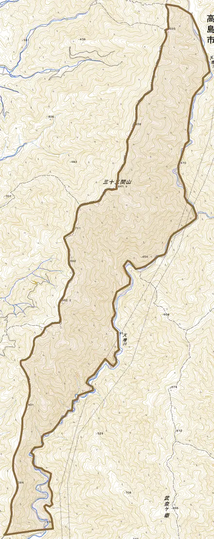 今津町狭山とその周辺の地図。町の範囲を重ねている