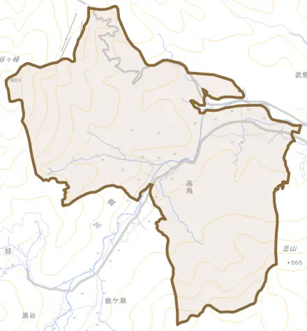 高島とその周辺の地図。町の範囲を重ねている