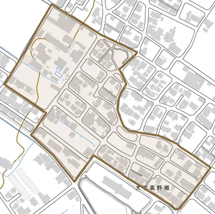 大字大町とその周辺の地図。町の範囲を重ねている