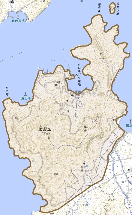 大字福井とその周辺の地図。町の範囲を重ねている