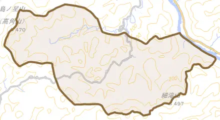 川平町平田とその周辺の地図。町の範囲を重ねている
