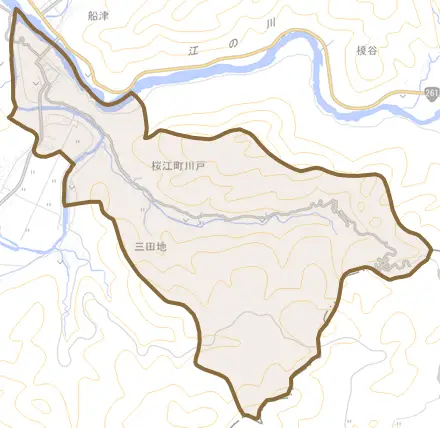 桜江町川戸とその周辺の地図。町の範囲を重ねている