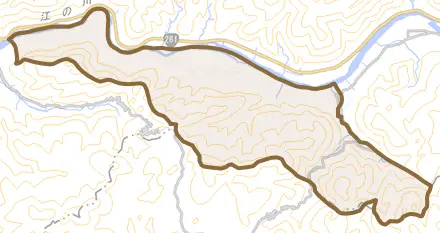 桜江町田津とその周辺の地図。町の範囲を重ねている