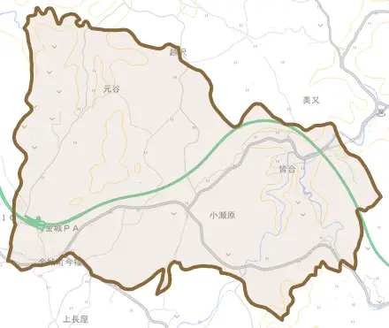 金城町今福とその周辺の地図。町の範囲を重ねている