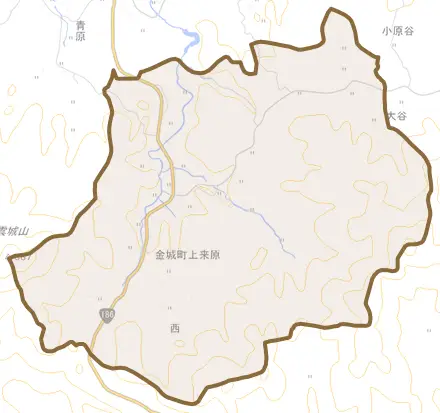 金城町上来原とその周辺の地図。町の範囲を重ねている