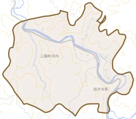 三隅町河内とその周辺の地図。町の範囲を重ねている