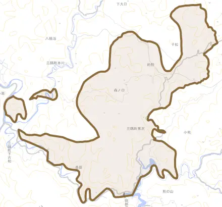 三隅町黒沢とその周辺の地図。町の範囲を重ねている
