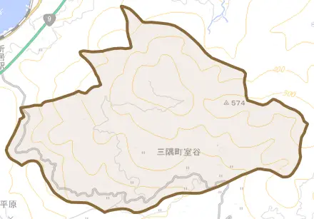 三隅町室谷とその周辺の地図。町の範囲を重ねている