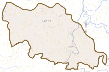 三隅町矢原とその周辺の地図。町の範囲を重ねている
