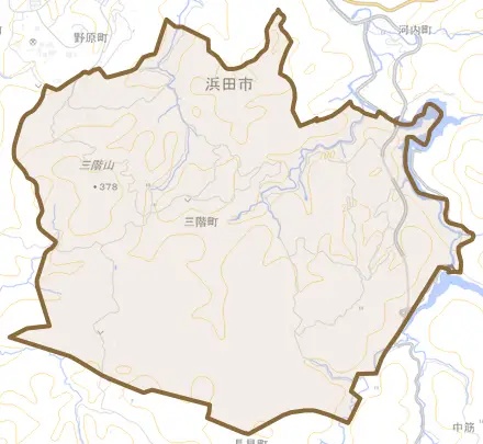 三階町とその周辺の地図。町の範囲を重ねている