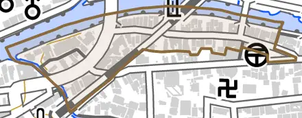 牛市町とその周辺の地図。町の範囲を重ねている