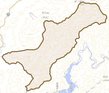 小田とその周辺の地図。町の範囲を重ねている