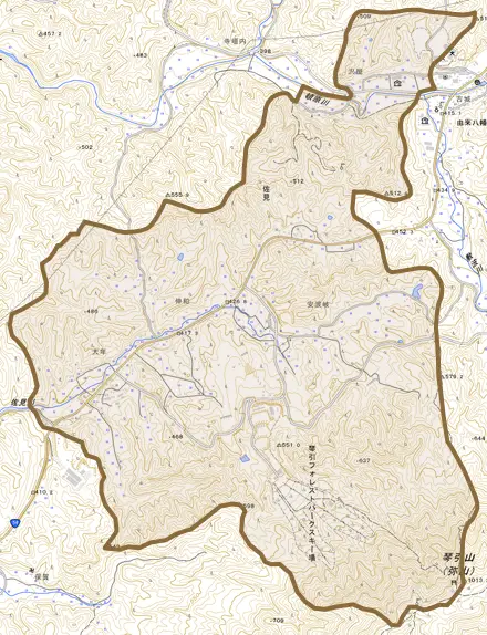 佐見とその周辺の地図。町の範囲を重ねている