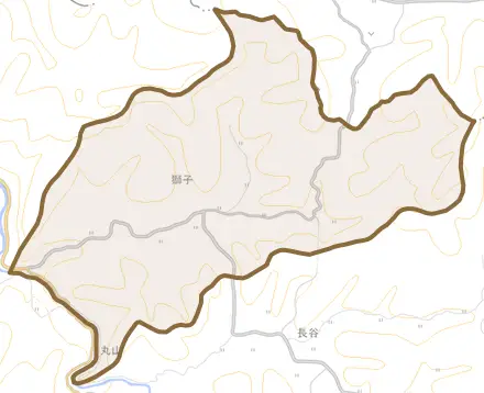 獅子とその周辺の地図。町の範囲を重ねている