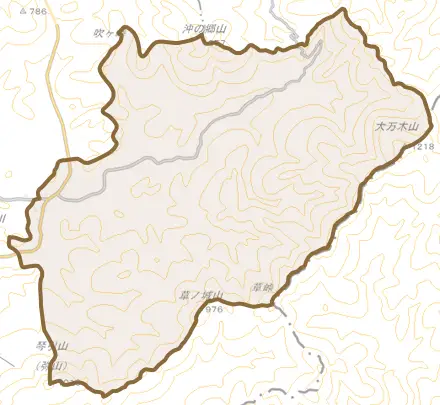 頓原とその周辺の地図。町の範囲を重ねている