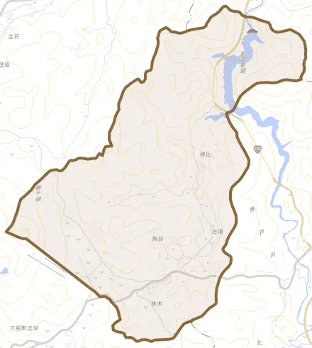 角井とその周辺の地図。町の範囲を重ねている