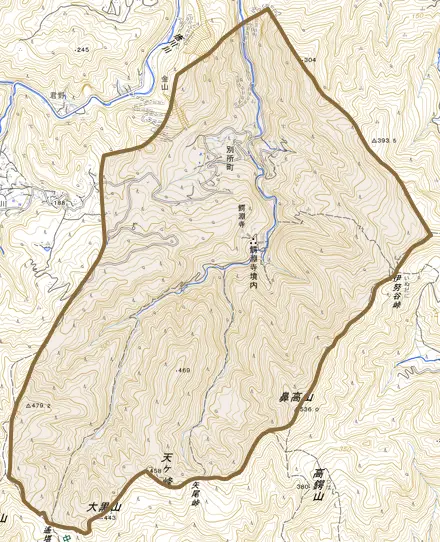 別所町とその周辺の地図。町の範囲を重ねている