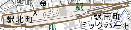 駅北町とその周辺の地図。町の範囲を重ねている