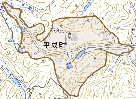 平成町とその周辺の地図。町の範囲を重ねている