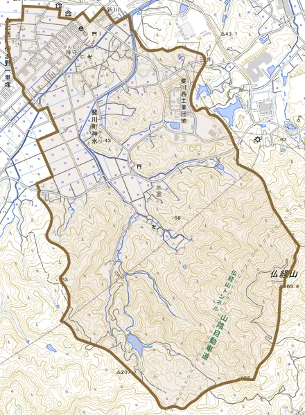 斐川町神氷とその周辺の地図。町の範囲を重ねている
