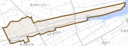 斐川町黒目とその周辺の地図。町の範囲を重ねている