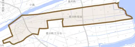 斐川町坂田とその周辺の地図。町の範囲を重ねている