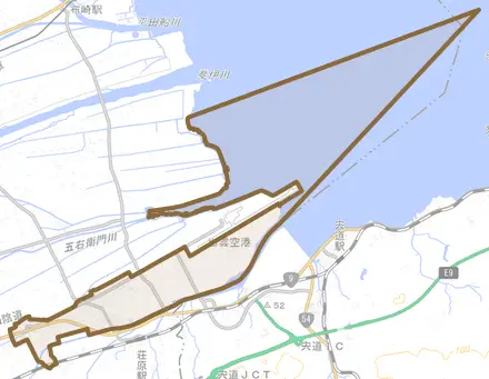 斐川町荘原とその周辺の地図。町の範囲を重ねている