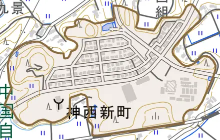神西新町とその周辺の地図。町の範囲を重ねている