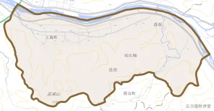 上島町とその周辺の地図。町の範囲を重ねている