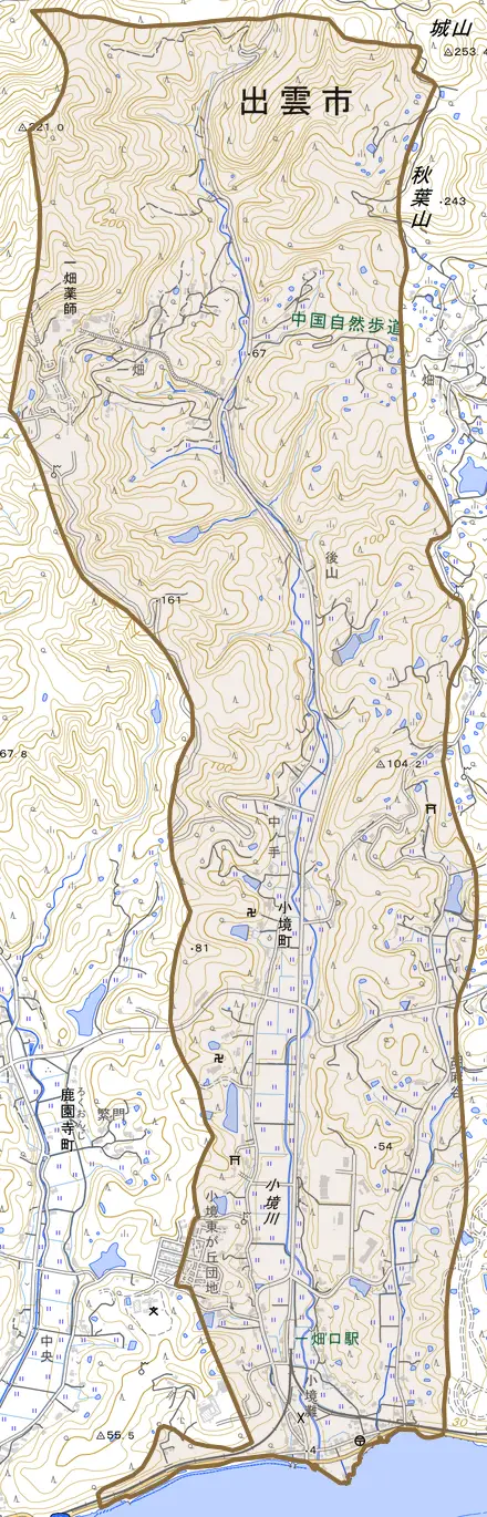 小境町とその周辺の地図。町の範囲を重ねている