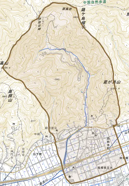 西林木町とその周辺の地図。町の範囲を重ねている