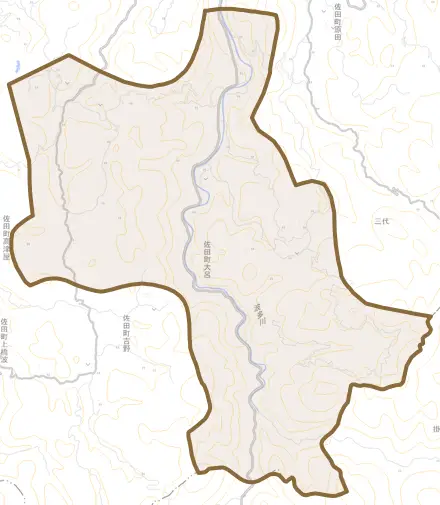 佐田町大呂とその周辺の地図。町の範囲を重ねている