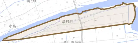 島村町とその周辺の地図。町の範囲を重ねている