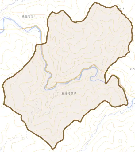 匹見町広瀬とその周辺の地図。町の範囲を重ねている