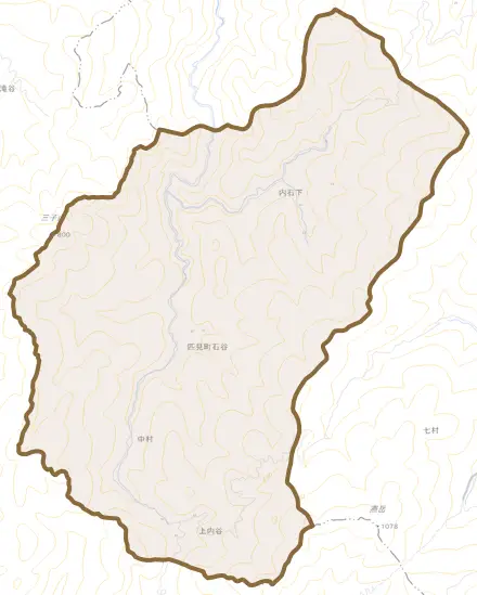 匹見町石谷とその周辺の地図。町の範囲を重ねている