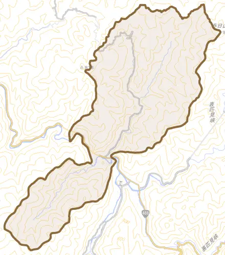 匹見町落合とその周辺の地図。町の範囲を重ねている