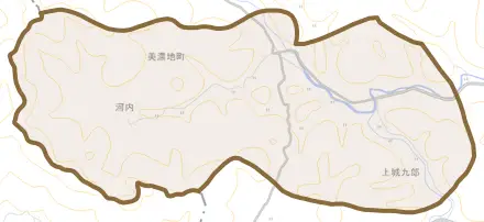美濃地町とその周辺の地図。町の範囲を重ねている