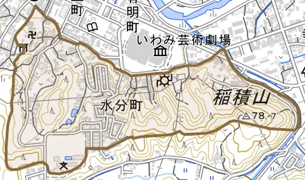 水分町とその周辺の地図。町の範囲を重ねている