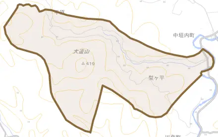 中垣内町とその周辺の地図。町の範囲を重ねている