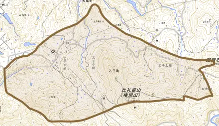 乙子町とその周辺の地図。町の範囲を重ねている