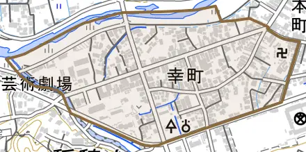 幸町とその周辺の地図。町の範囲を重ねている