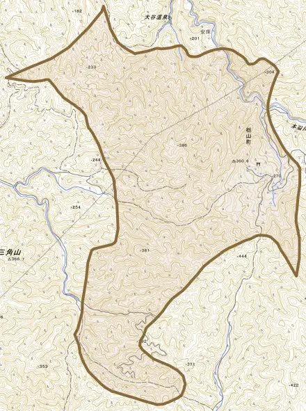 栃山町とその周辺の地図。町の範囲を重ねている