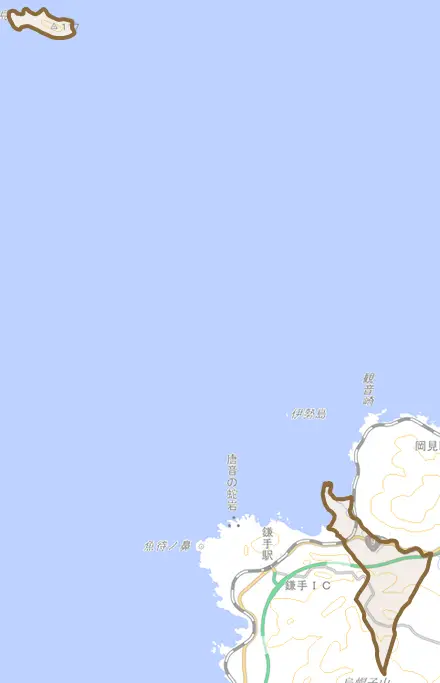 土田町とその周辺の地図。町の範囲を重ねている
