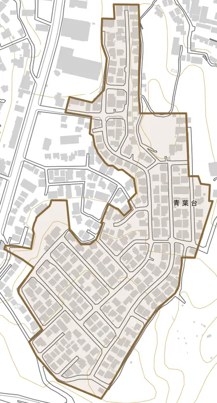 青葉台とその周辺の地図。町の範囲を重ねている