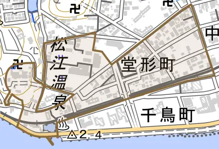 堂形町とその周辺の地図。町の範囲を重ねている