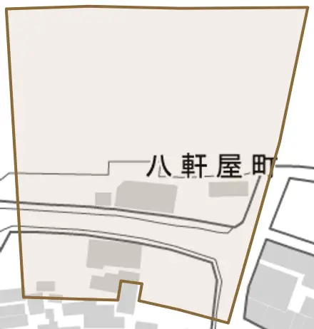 八軒屋町とその周辺の地図。町の範囲を重ねている