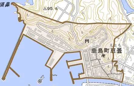 鹿島町恵曇とその周辺の地図。町の範囲を重ねている