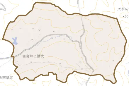 鹿島町上講武とその周辺の地図。町の範囲を重ねている