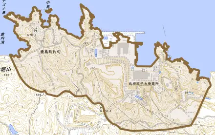鹿島町片句とその周辺の地図。町の範囲を重ねている