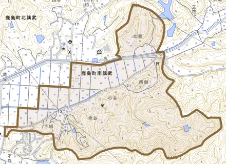 鹿島町南講武とその周辺の地図。町の範囲を重ねている